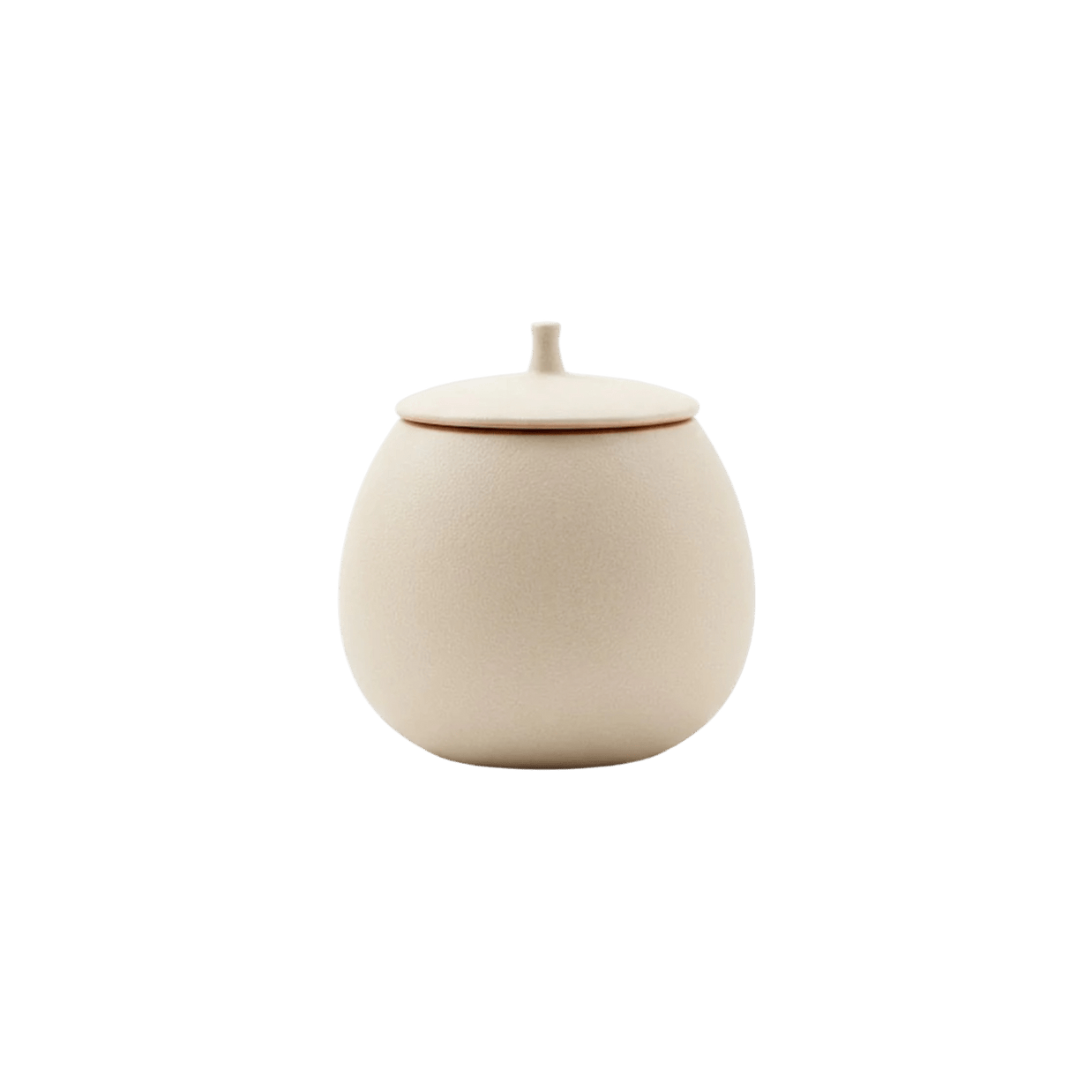 Beige, eivormige keramische urn met een deksel en een kleine knop