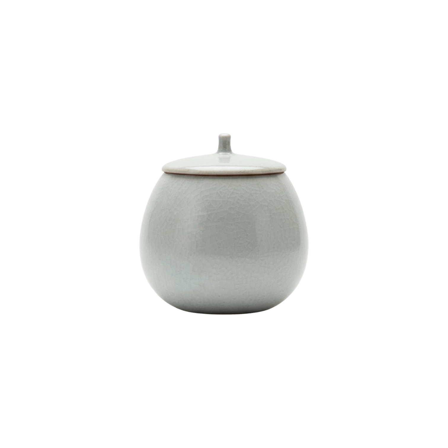 Ronde lichtgrijze keramische urn met deksel, craquelé glazuur