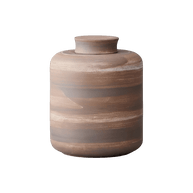 Keramische bruine urn met horizontale strepen, ronde vorm, 2,2L